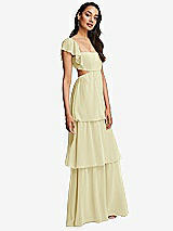 Side View Thumbnail - Butter Yellow Flutter Sleeve Cutout Tie-Back Maxi Dress with Tiered Ruffle Skirt