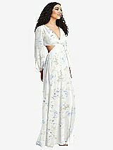 Side View Thumbnail - Bleu Garden Long Puff Sleeve Cutout Waist Chiffon Maxi Dress