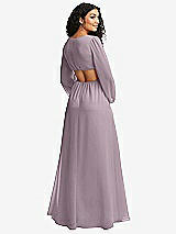 Rear View Thumbnail - Lilac Dusk Long Puff Sleeve Cutout Waist Chiffon Maxi Dress