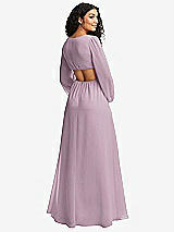 Rear View Thumbnail - Suede Rose Long Puff Sleeve Cutout Waist Chiffon Maxi Dress