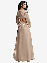 Rear View Thumbnail - Topaz Long Puff Sleeve Cutout Waist Chiffon Maxi Dress