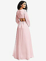 Rear View Thumbnail - Ballet Pink Long Puff Sleeve Cutout Waist Chiffon Maxi Dress