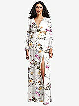 Front View Thumbnail - Butterfly Botanica Ivory Long Puff Sleeve Cutout Waist Chiffon Maxi Dress