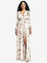 Front View Thumbnail - Blush Garden Long Puff Sleeve Cutout Waist Chiffon Maxi Dress