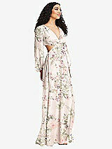 Side View Thumbnail - Blush Garden Long Puff Sleeve Cutout Waist Chiffon Maxi Dress