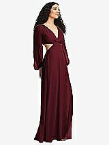 Side View Thumbnail - Cabernet Long Puff Sleeve Cutout Waist Chiffon Maxi Dress