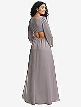 Rear View Thumbnail - Cashmere Gray Long Puff Sleeve Cutout Waist Chiffon Maxi Dress