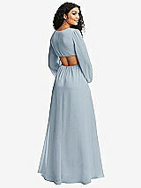 Rear View Thumbnail - Mist Long Puff Sleeve Cutout Waist Chiffon Maxi Dress