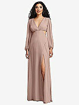 Front View Thumbnail - Neu Nude Long Puff Sleeve Cutout Waist Chiffon Maxi Dress