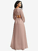 Rear View Thumbnail - Neu Nude Long Puff Sleeve Cutout Waist Chiffon Maxi Dress