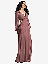 Side View Thumbnail - Rosewood Long Puff Sleeve Cutout Waist Chiffon Maxi Dress