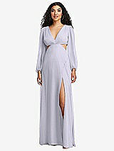 Front View Thumbnail - Silver Dove Long Puff Sleeve Cutout Waist Chiffon Maxi Dress