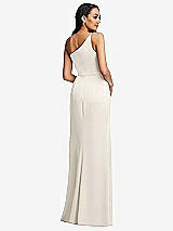 Rear View Thumbnail - Ivory One-Shoulder Draped Skirt Satin Trumpet Gown