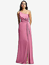Front View Thumbnail - Orchid Pink One-Shoulder Draped Skirt Satin Trumpet Gown