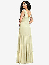 Rear View Thumbnail - Butter Yellow Bow-Shoulder Faux Wrap Maxi Dress with Tiered Skirt
