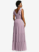 Alt View 3 Thumbnail - Suede Rose Bow-Shoulder Faux Wrap Maxi Dress with Tiered Skirt