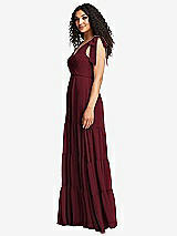Side View Thumbnail - Cabernet Bow-Shoulder Faux Wrap Maxi Dress with Tiered Skirt