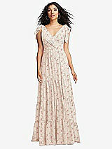 Front View Thumbnail - Coquette Floral Print Bow-Shoulder Faux Wrap Maxi Dress with Tiered Skirt