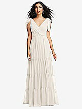 Front View Thumbnail - Ivory Bow-Shoulder Faux Wrap Maxi Dress with Tiered Skirt