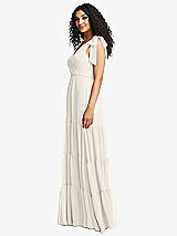 Side View Thumbnail - Ivory Bow-Shoulder Faux Wrap Maxi Dress with Tiered Skirt
