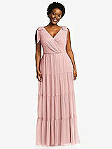 Alt View 1 Thumbnail - Rose Bow-Shoulder Faux Wrap Maxi Dress with Tiered Skirt