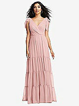 Front View Thumbnail - Rose Bow-Shoulder Faux Wrap Maxi Dress with Tiered Skirt
