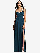 Front View Thumbnail - Atlantic Blue Open Neck Cross Bodice Cutout Maxi Dress with Front Slit