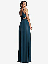 Rear View Thumbnail - Atlantic Blue Open Neck Cross Bodice Cutout Maxi Dress with Front Slit