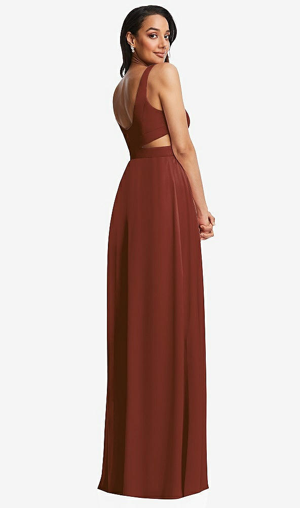 Back View - Auburn Moon Open Neck Cross Bodice Cutout Maxi Dress with Front Slit