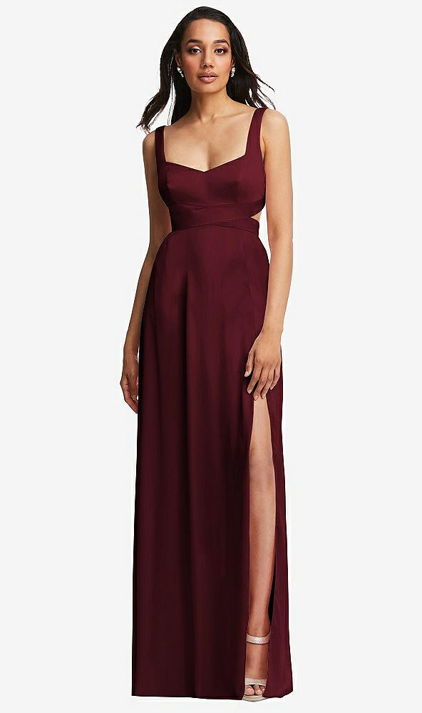 Front View - Cabernet Open Neck Cross Bodice Cutout Maxi Dress with Front Slit