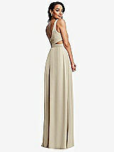 Rear View Thumbnail - Champagne Open Neck Cross Bodice Cutout Maxi Dress with Front Slit