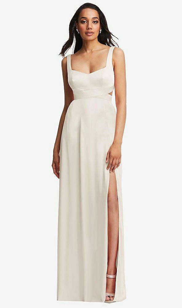 Front View - Ivory Open Neck Cross Bodice Cutout Maxi Dress with Front Slit
