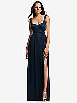 Front View Thumbnail - Midnight Navy Open Neck Cross Bodice Cutout Maxi Dress with Front Slit