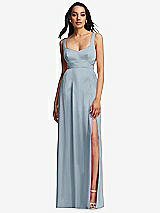 Front View Thumbnail - Mist Open Neck Cross Bodice Cutout Maxi Dress with Front Slit