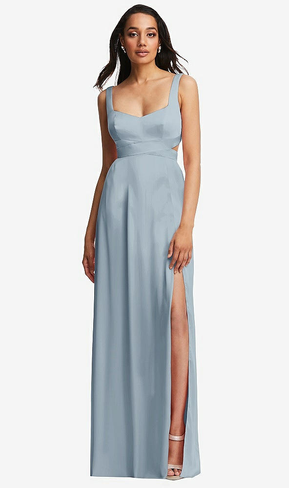 Front View - Mist Open Neck Cross Bodice Cutout Maxi Dress with Front Slit