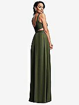Rear View Thumbnail - Olive Green Open Neck Cross Bodice Cutout Maxi Dress with Front Slit