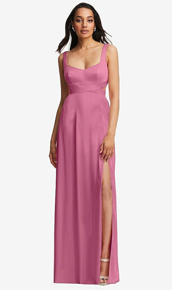 Front View - Orchid Pink Open Neck Cross Bodice Cutout Maxi Dress with Front Slit
