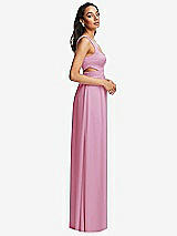 Side View Thumbnail - Powder Pink Open Neck Cross Bodice Cutout Maxi Dress with Front Slit