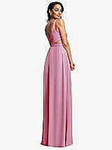 Rear View Thumbnail - Powder Pink Open Neck Cross Bodice Cutout Maxi Dress with Front Slit