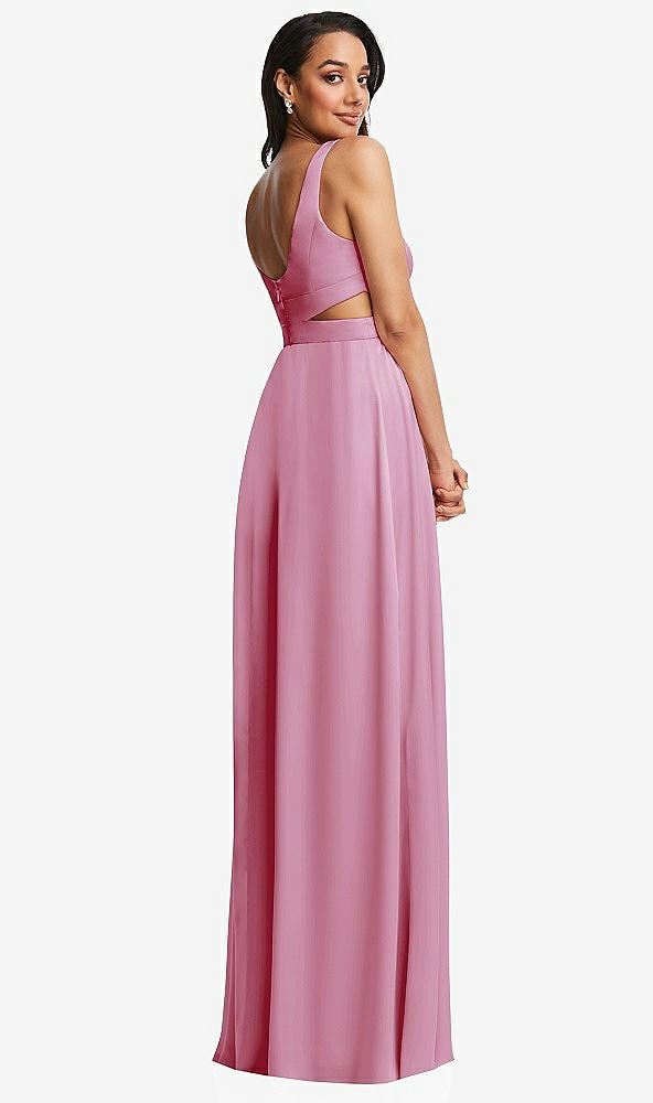 Back View - Powder Pink Open Neck Cross Bodice Cutout Maxi Dress with Front Slit