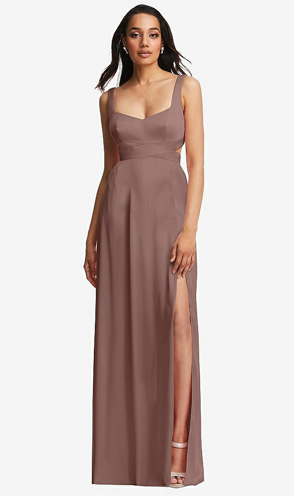 Front View - Sienna Open Neck Cross Bodice Cutout Maxi Dress with Front Slit