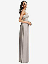 Side View Thumbnail - Taupe Open Neck Cross Bodice Cutout Maxi Dress with Front Slit