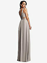 Rear View Thumbnail - Taupe Open Neck Cross Bodice Cutout Maxi Dress with Front Slit