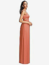 Side View Thumbnail - Terracotta Copper Open Neck Cross Bodice Cutout Maxi Dress with Front Slit