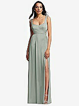 Front View Thumbnail - Willow Green Open Neck Cross Bodice Cutout Maxi Dress with Front Slit