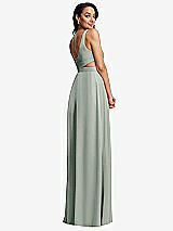 Rear View Thumbnail - Willow Green Open Neck Cross Bodice Cutout Maxi Dress with Front Slit
