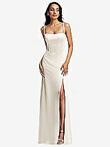 Front View Thumbnail - Ivory Lace Up Tie-Back Corset Maxi Dress with Front Slit