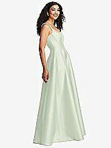 Side View Thumbnail - Mint Green Boned Corset Closed-Back Satin Gown with Full Skirt and Pockets