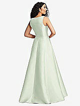 Rear View Thumbnail - Mint Green Boned Corset Closed-Back Satin Gown with Full Skirt and Pockets