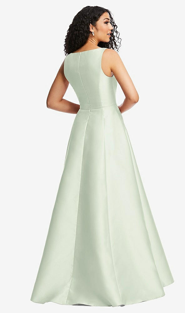 Back View - Mint Green Boned Corset Closed-Back Satin Gown with Full Skirt and Pockets